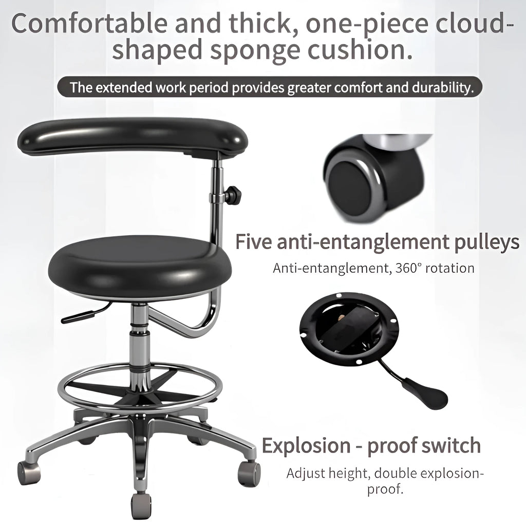 Black leather dental hospital chair with integrated nurse chair lift mechanism