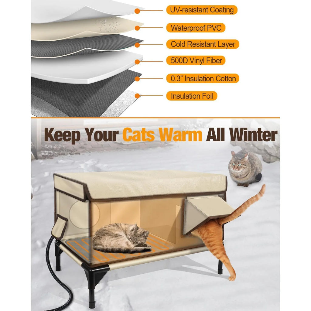 Beige Oxford cloth waterproof cat house with PVC pipe frame for outdoor use