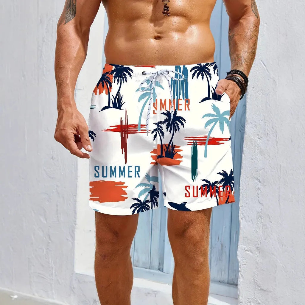 Men's micro-elastic quick-drying swimming trunks in various colours displayed flat