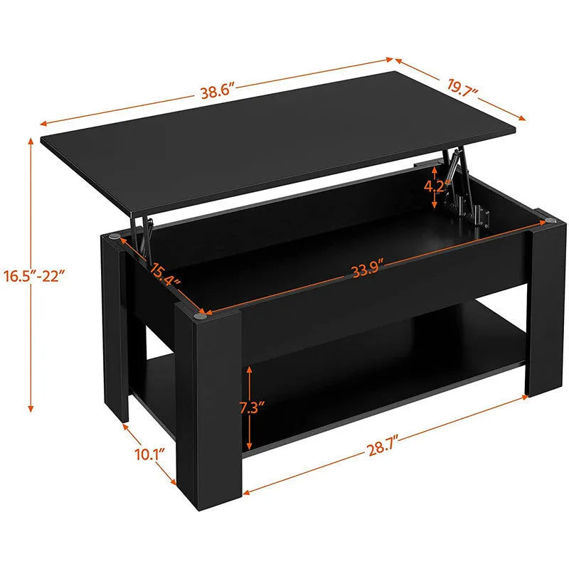 Black lifting coffee table with plate type surface in modern simplicity style for living room or office multi-function use