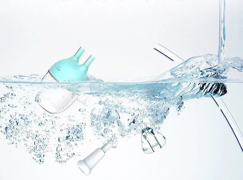 Mouth suction baby nasal aspirator with silicone soft tip and transparent storage tank in pink or light blue