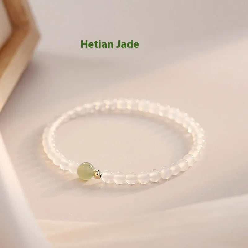 Natural Hetian jade white agate women's bracelet with New Chinese style design measuring 15cm