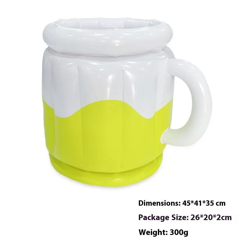 Bright yellow inflatable PVC ice bucket for outdoor drinks, shown inflated and ready for use.