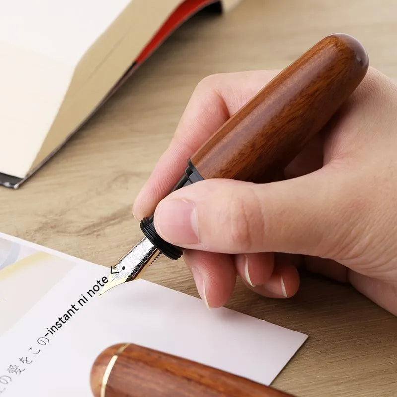 Solid wood ink pen with fine tip, short chubby body in Ebony Rosewood finish