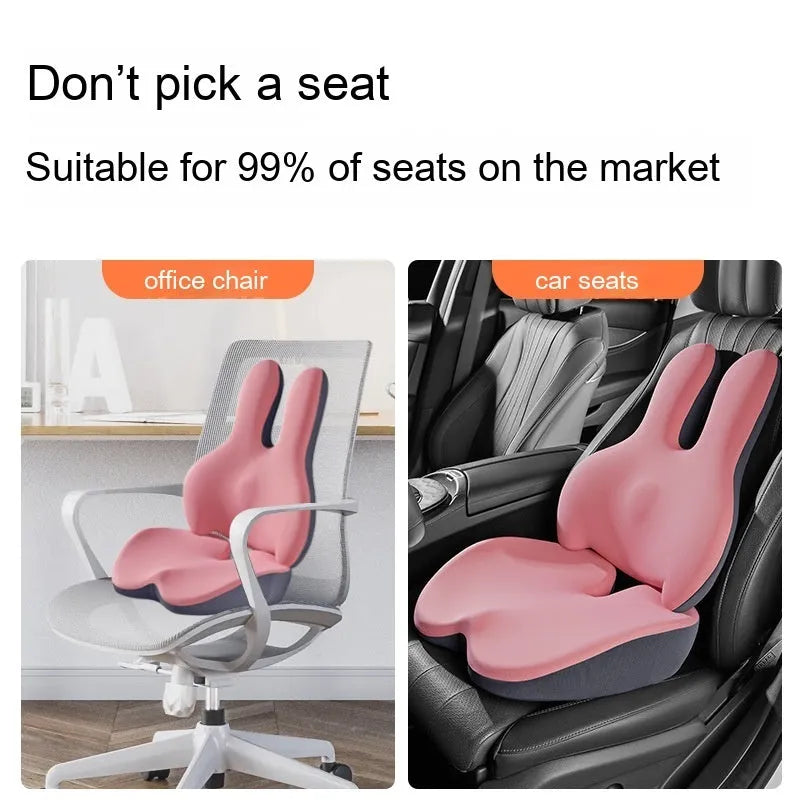 Car seat cushion set with thickened main cushion and separate lumbar support pad in various colour options
