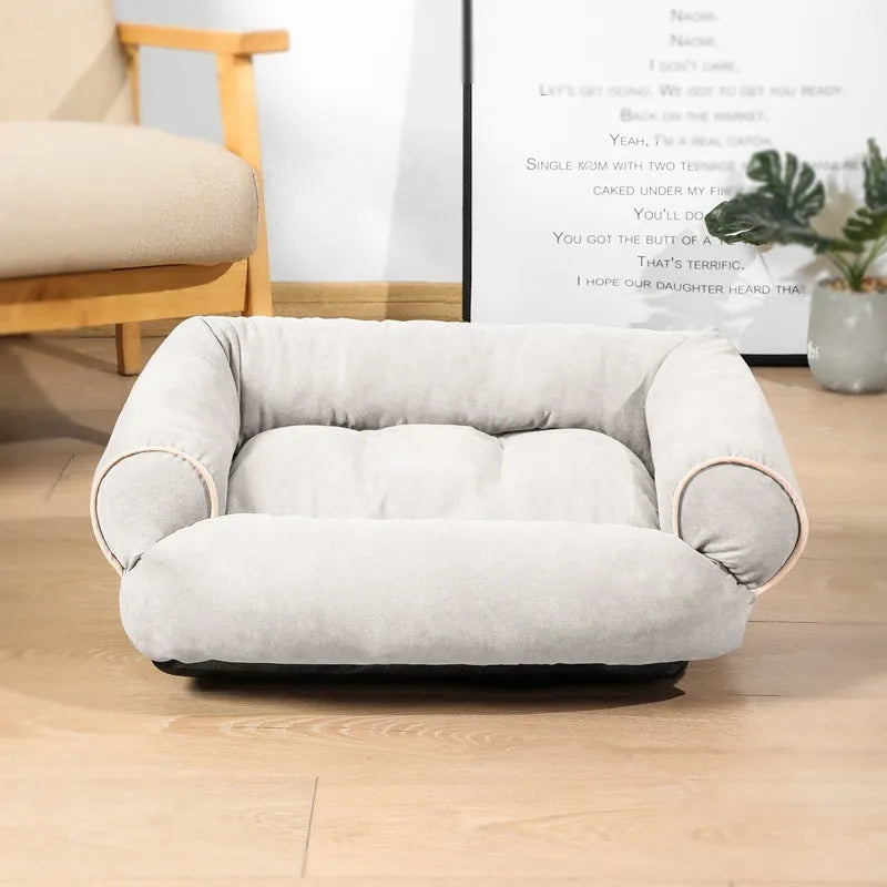 Dog sofa bed with plush surface and high-elastic PP cotton padding in khaki colour