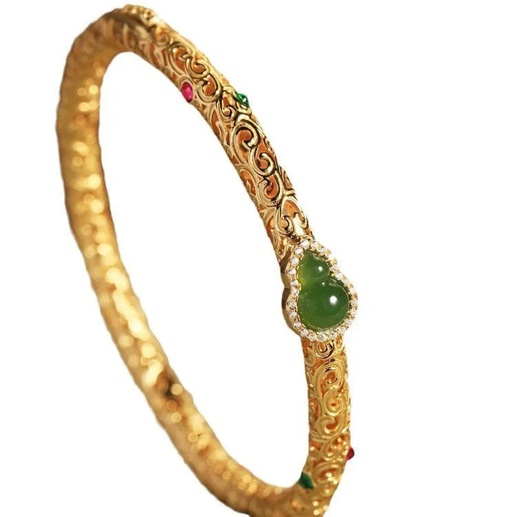Gold-plated copper women's bracelet with retro opening xiangyun gourd charm in open style design