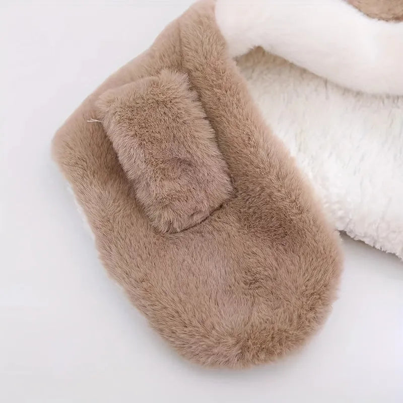 Cute deer plush winter hat with scarf for girls, 44-54cm, in blue, khaki, pink, or white.