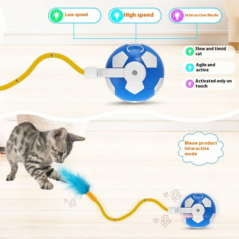 Bite-resistant electric cat teasing self-hi interactive pet jumping ball in blue and white, 7x7x5.2cm