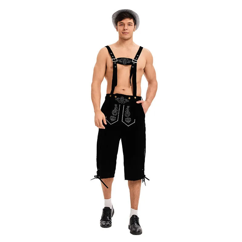 Polyester suspenders beer pants in three colours black brown and khaki for stage wear