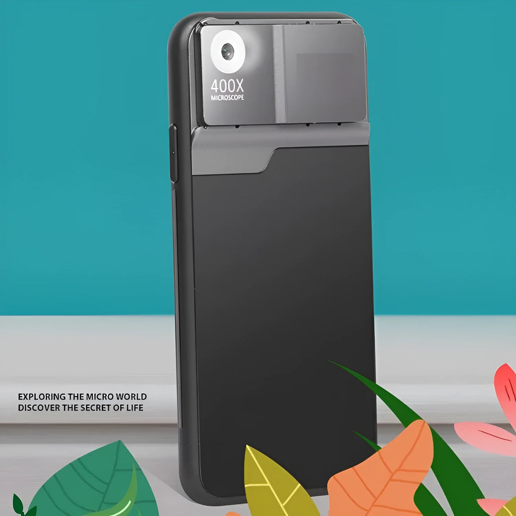 Black silver 400X mobile phone microscope lens with aluminium alloy case for iPhone.