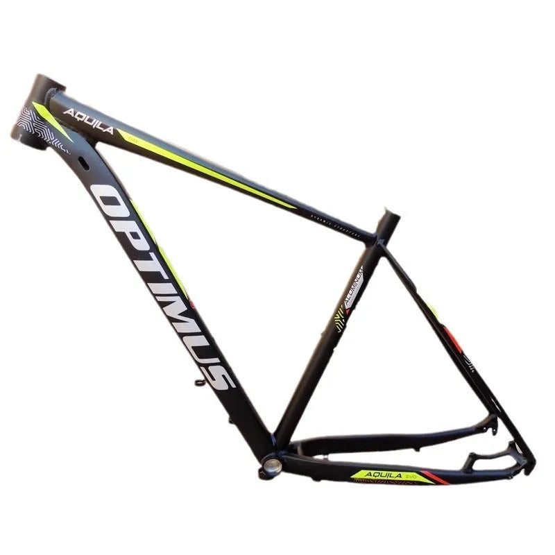 Black-green 29-inch aluminium mountain bike frame with innerline cable routing and disc brake mounts.
