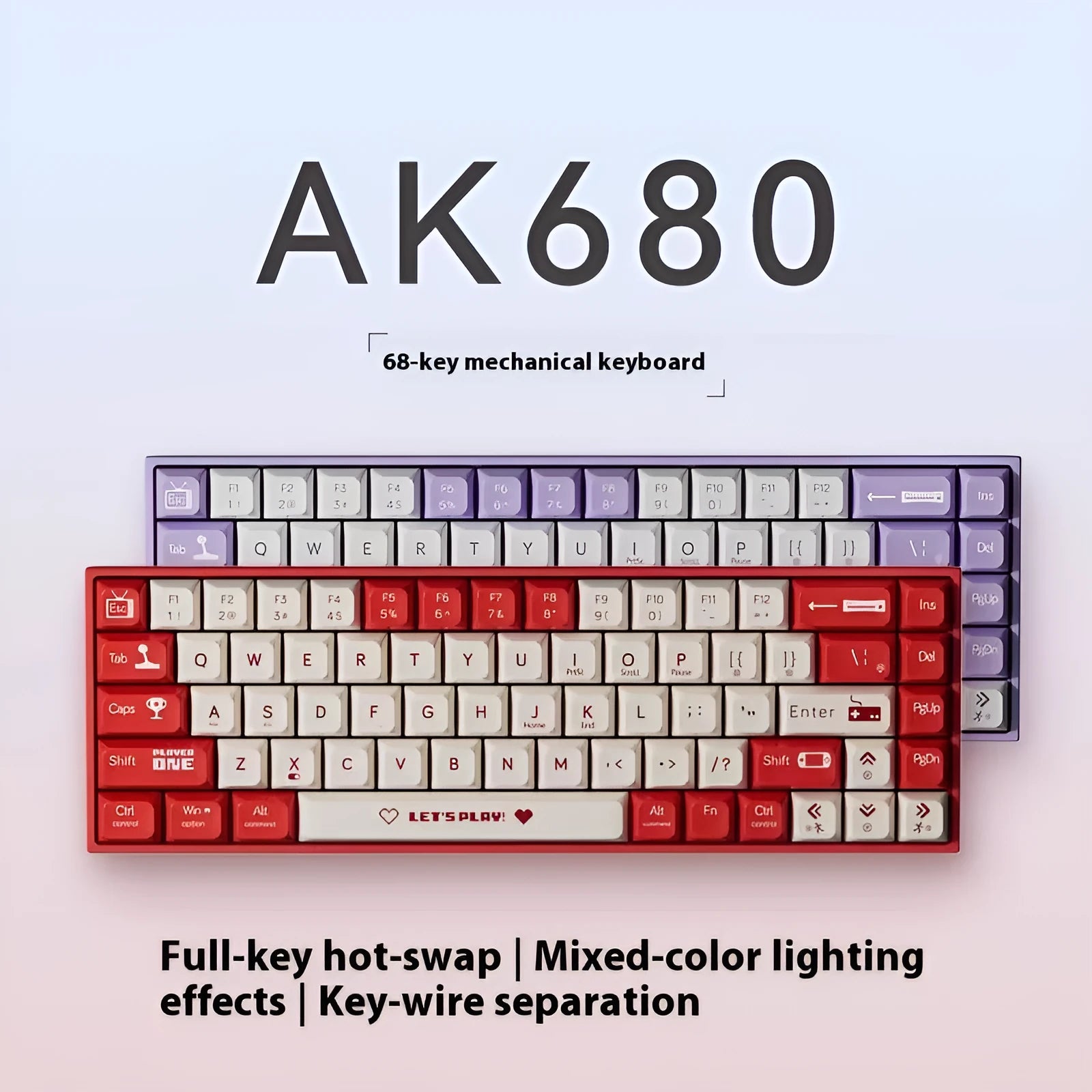 AJAZZ AK680 mechanical gaming keyboard in red and white colour with exposed switches.