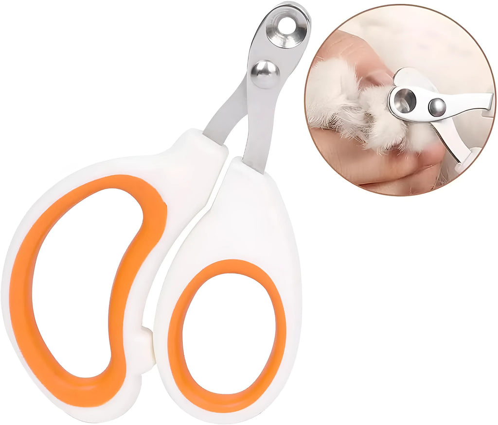 Blue cat nail clippers with circular cut hole and cushioned non-slip handle