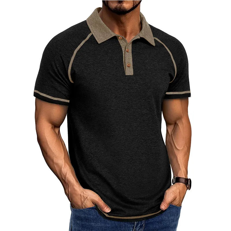 Men's short-sleeved lapel POLO bottoming shirt in polyester fibre, available in multiple colours including khaki and black