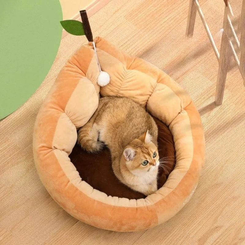 Soft cotton cat dog bed nest in coffee colour, size L 58cm