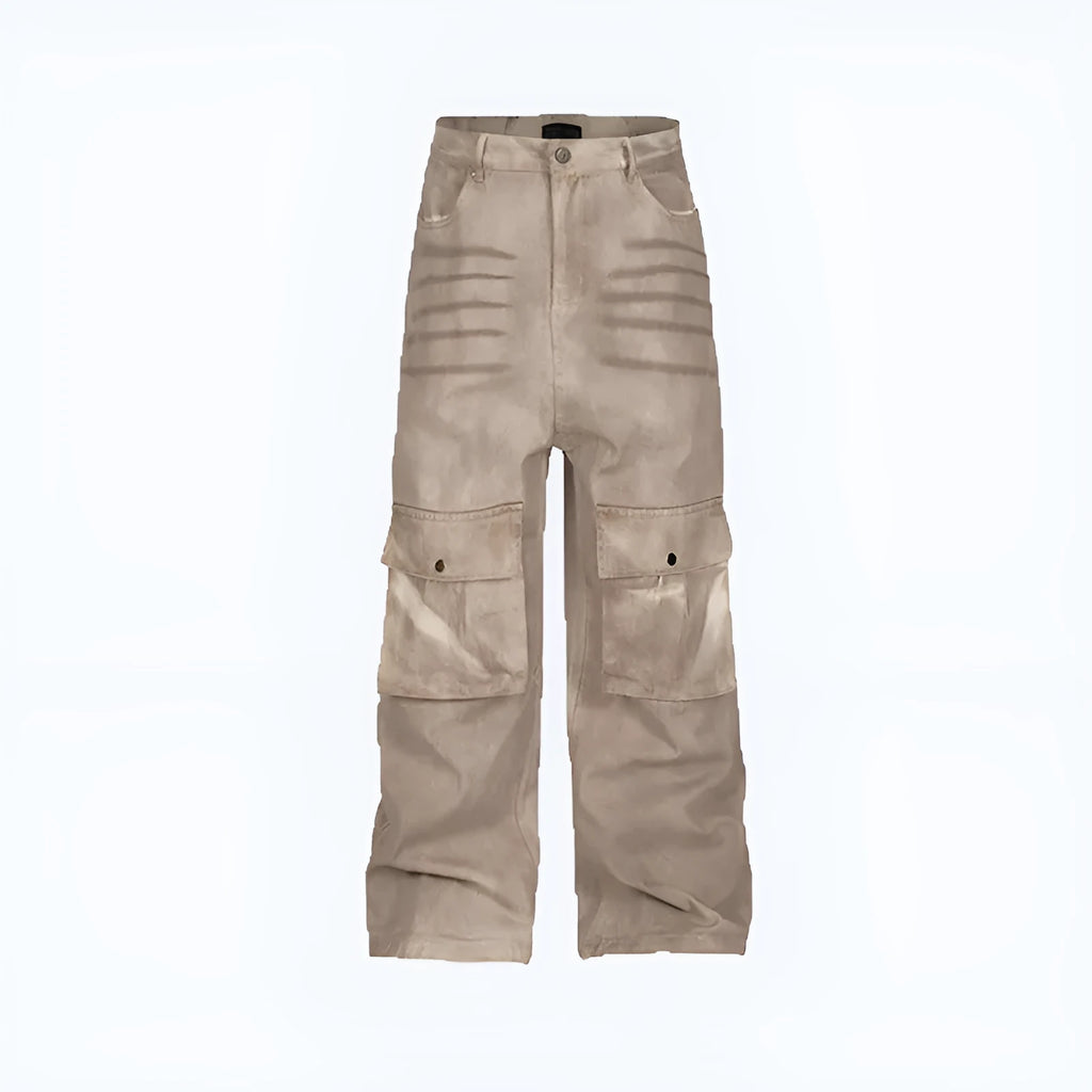 Marble dark straight loose A-line casual trousers in pure cotton denim fabric