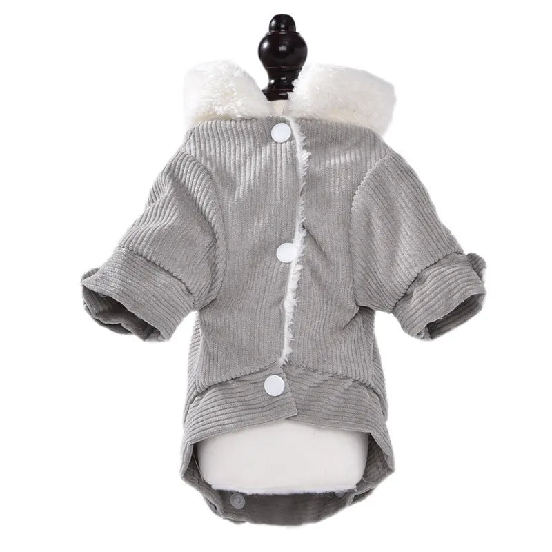 Lambswool-lined dog and cat vest with fleece padding for autumn and winter warmth in grey and pink colours