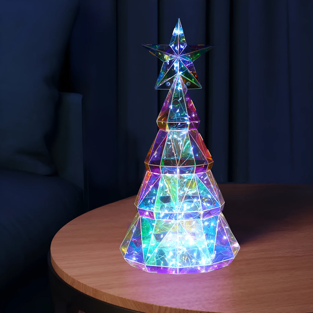 Colourful cartoon-style PET Christmas tree light decoration measuring 14.5cm by 4.8cm by 20cm