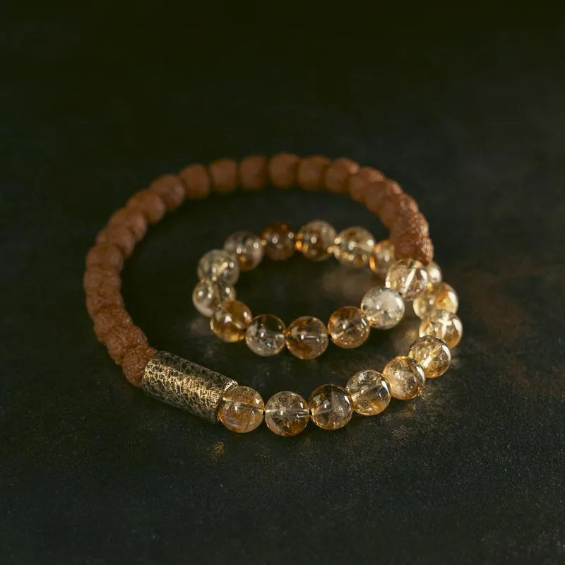 Retro style double circle bracelet with LCD display in citrine colour, showing girls and boys sizing options