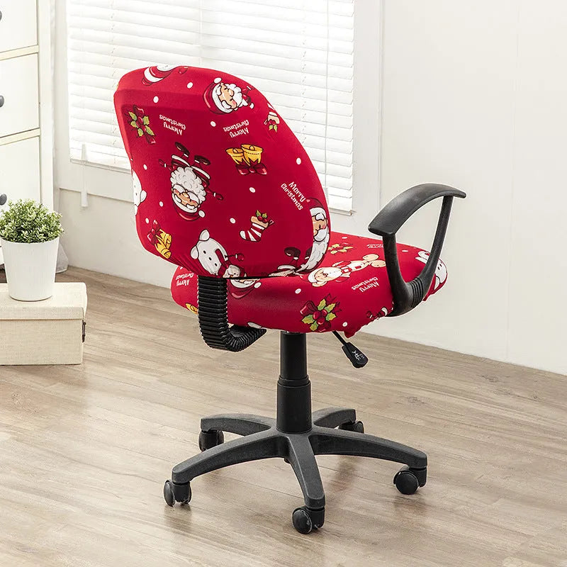 Printed stretch polyester split office chair cover with abstract floral pattern on standard chair