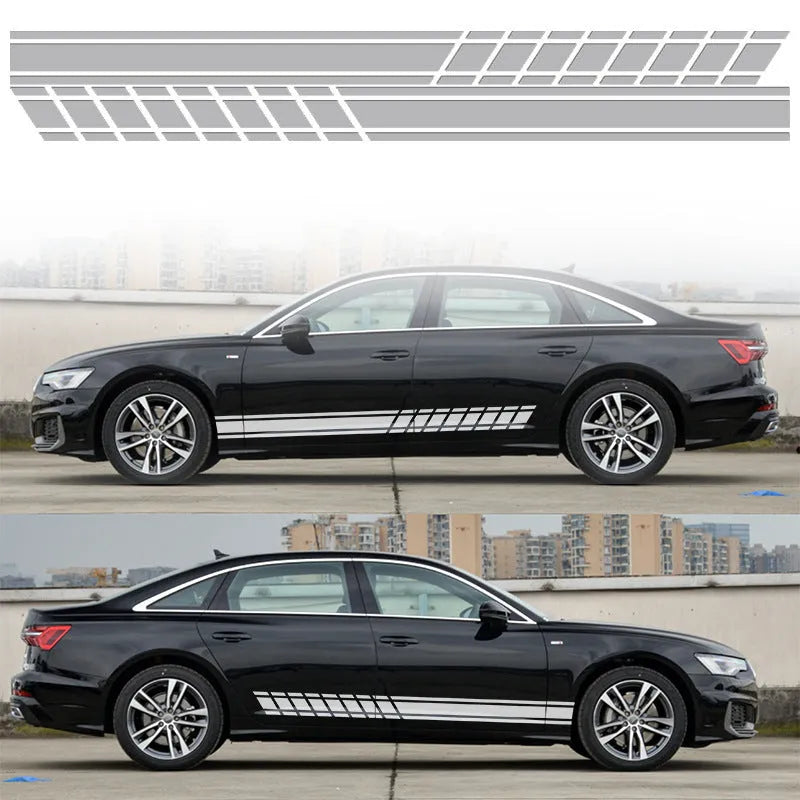 White car waist line latte art sticker, 190x11.5cm, waterproof BK material, universal decorative sticker for car body or hood