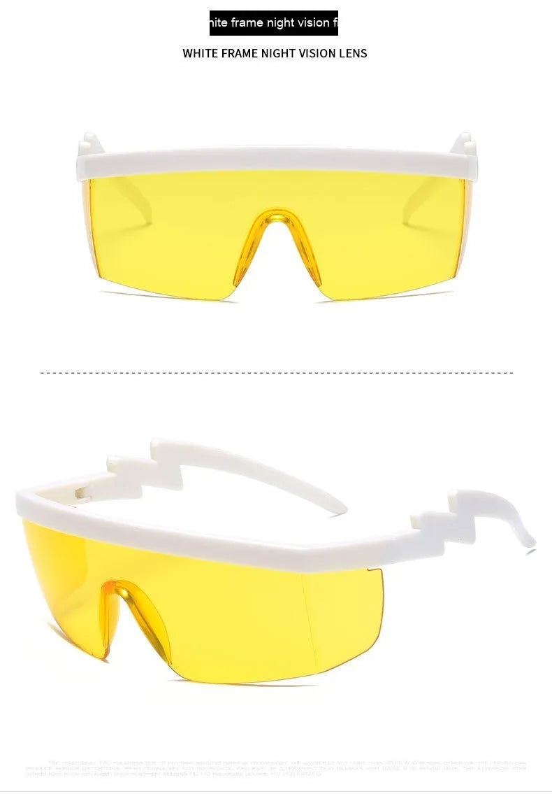 One-piece sports sunglasses with lightning leg temple design in black frame with blue polycarbonate lenses