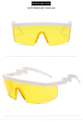 One-piece sports sunglasses with lightning leg temple design in black frame with blue polycarbonate lenses