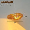 Natural woven bamboo straw hat-shaped pendant ceiling lamp with an open weave design.