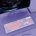 Two-color wired office keyboard with tea red axis and 1.6m cable on desk