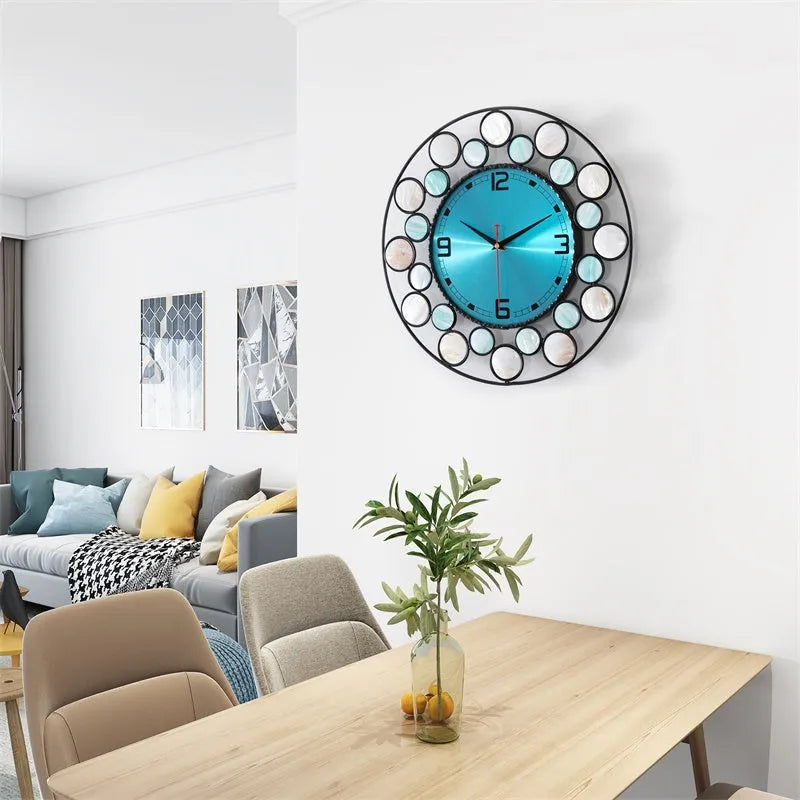 Real shell Nordic minimalist wall clock 39cm round with metal frame and silent sweep movement