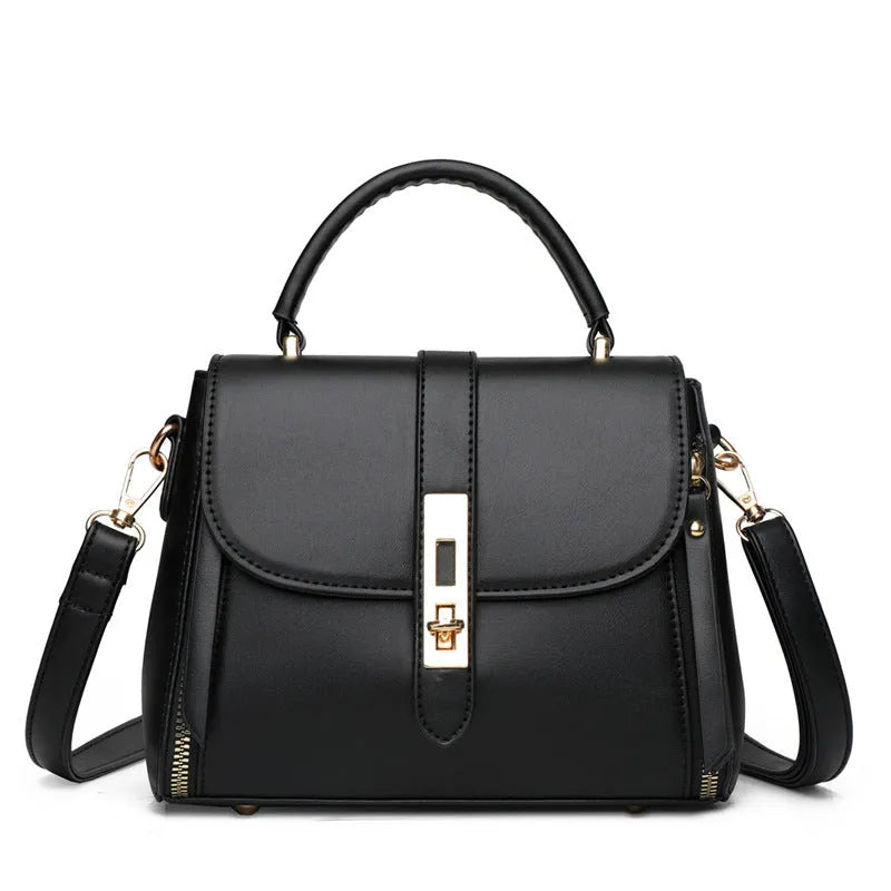 Soft PU leather women's messenger bag in square vertical design with adjustable shoulder strap.