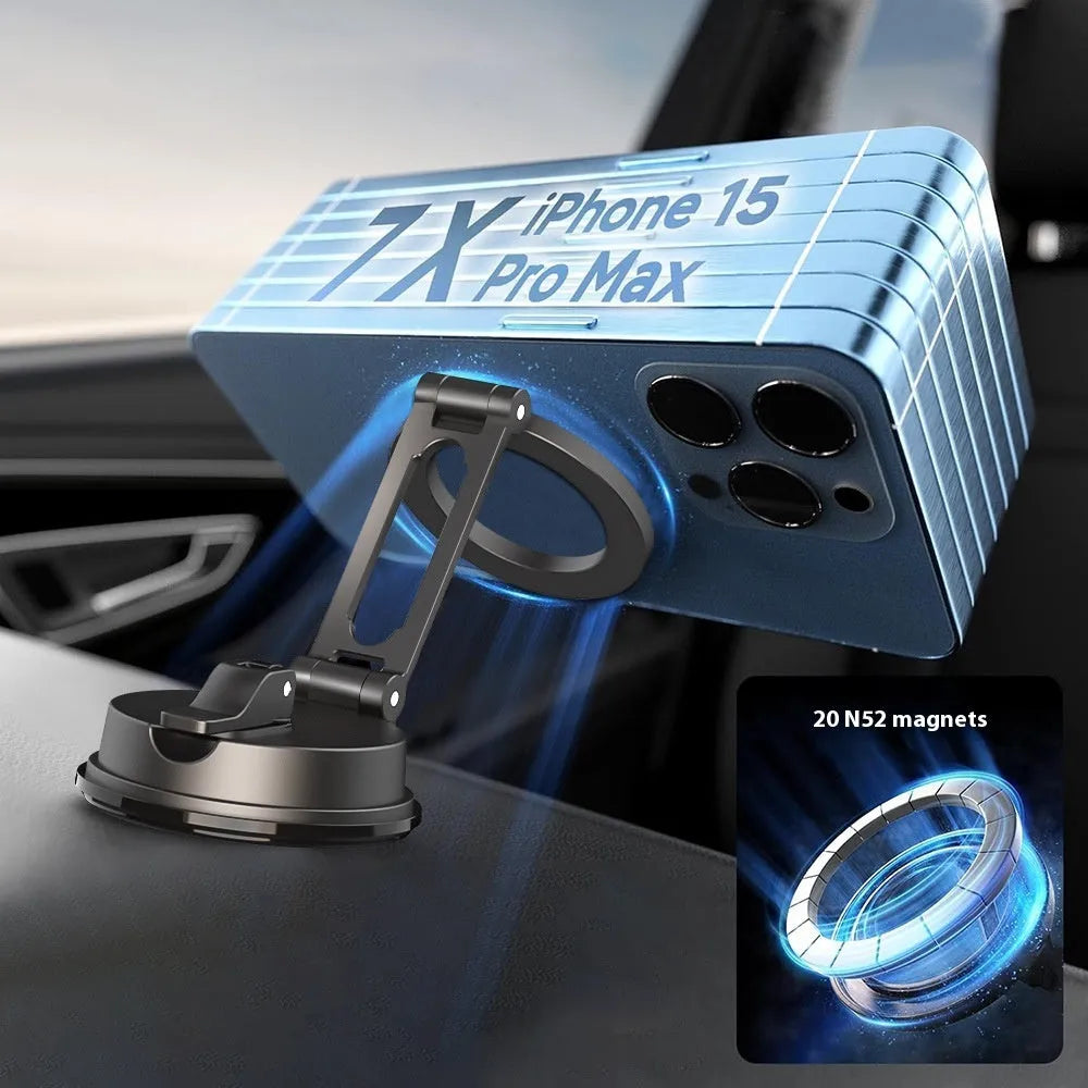 Black H154 car magnetic phone holder with suction cup mount on a car dashboard.