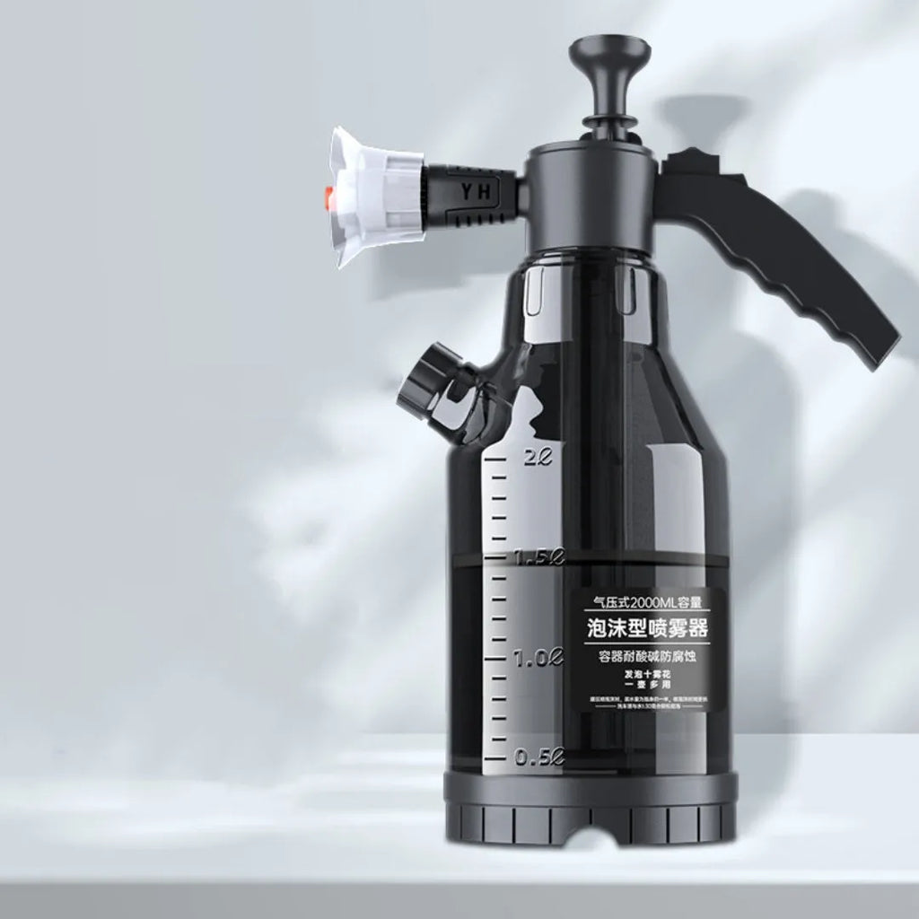 Hand-held car wash foam sprayer with 2 litre capacity and pressure foam gun