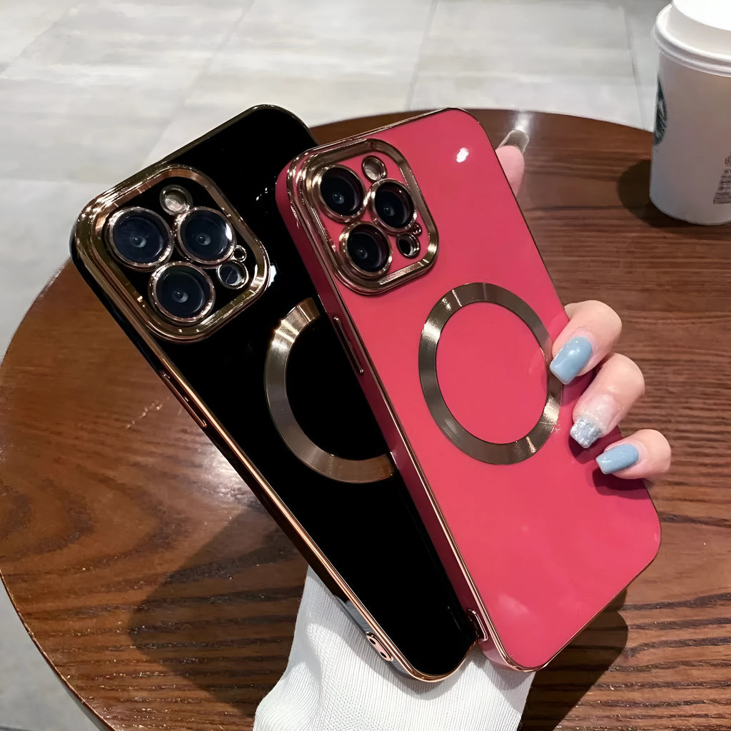 Brushed 6D electroplating magnetic phone case for Apple iPhone 15 series in solid colour finish, cherry purple variant