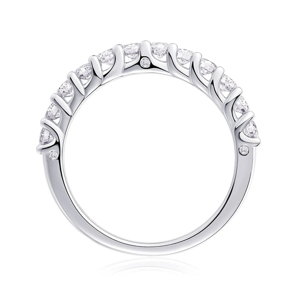 The Radiance moissanite wedding ring set in S925 silver with platinum plating, gift box packaging