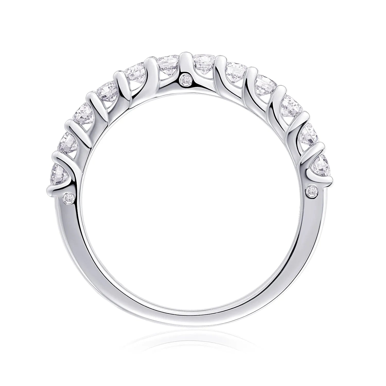 The Radiance moissanite wedding ring set in S925 silver with platinum plating, gift box packaging