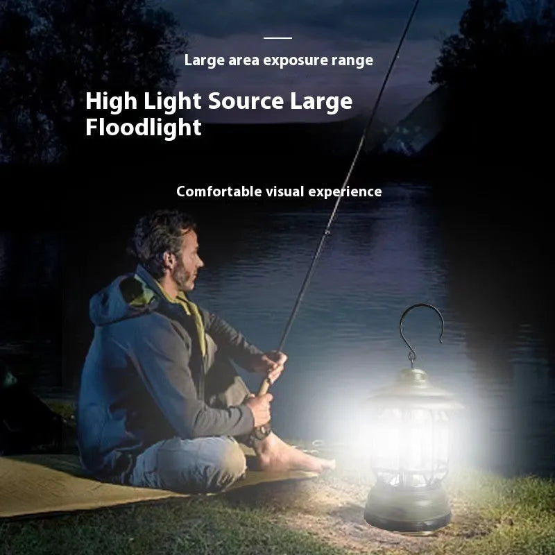 Portable camping head lantern in dark green colour showing compact 16.6cm height dimensions