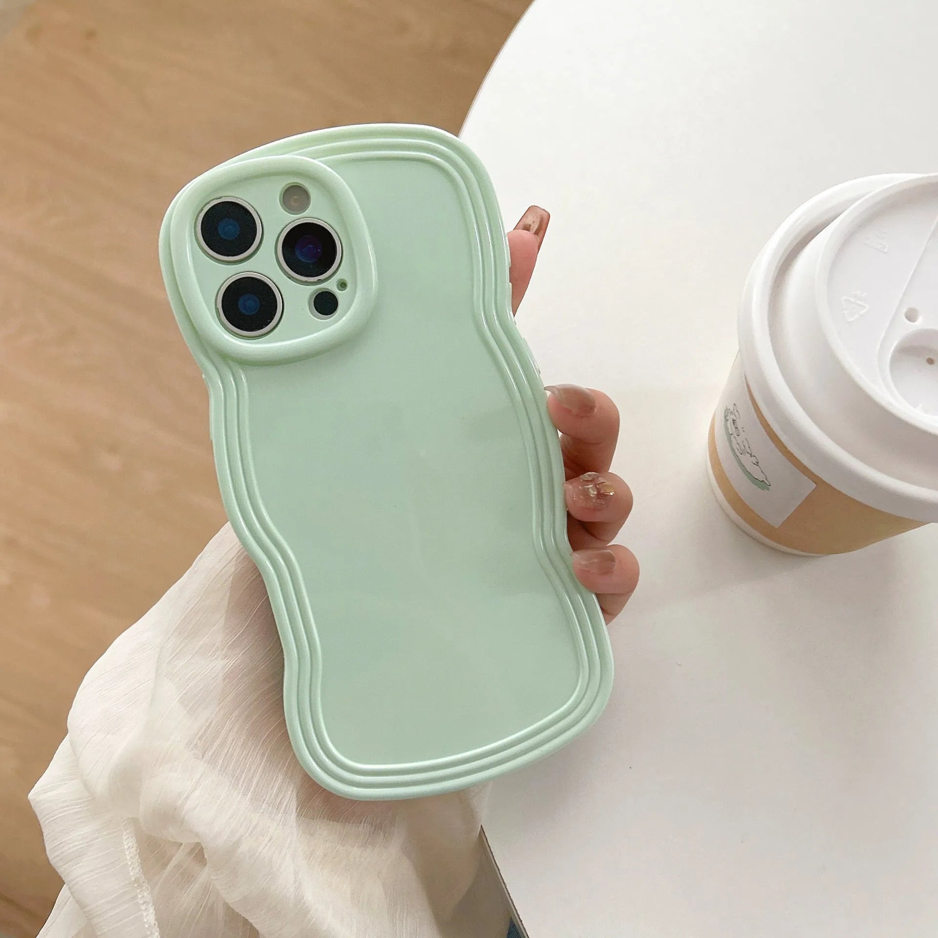Wave pattern soft TPU iPhone case in cream candy colour options