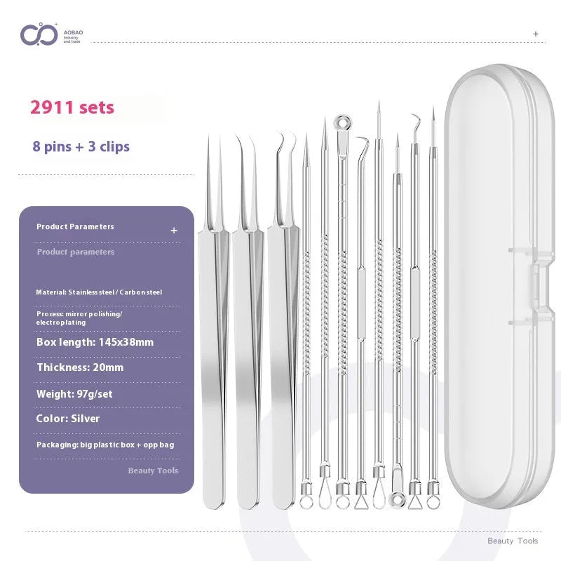 4-piece silver metal acne needle set with ultra-fine pointed tips for skin care