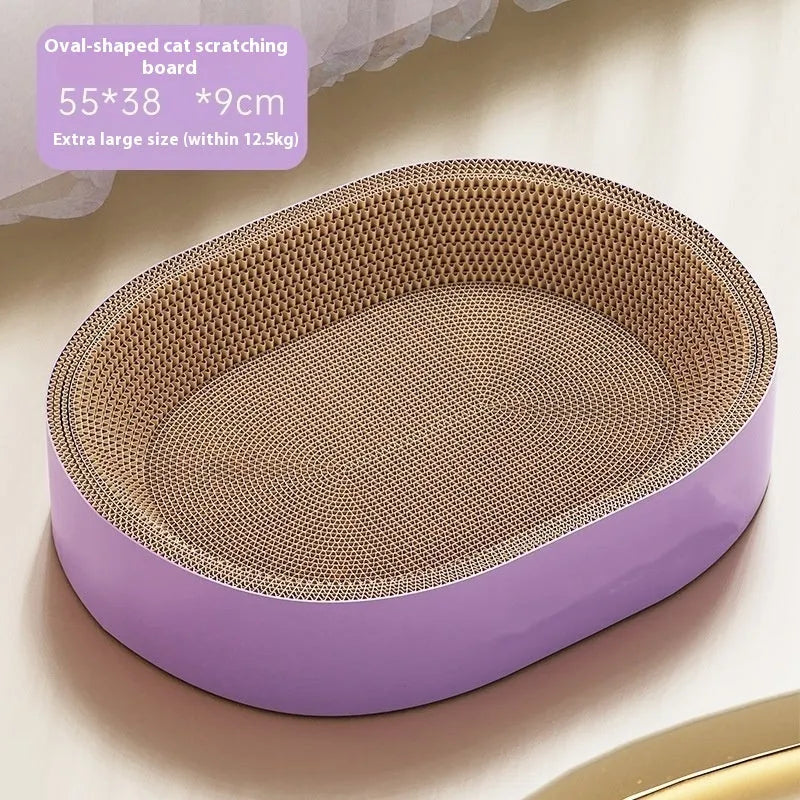 Green oval corrugated paper cat scratch board nest measuring 55 cm in diameter