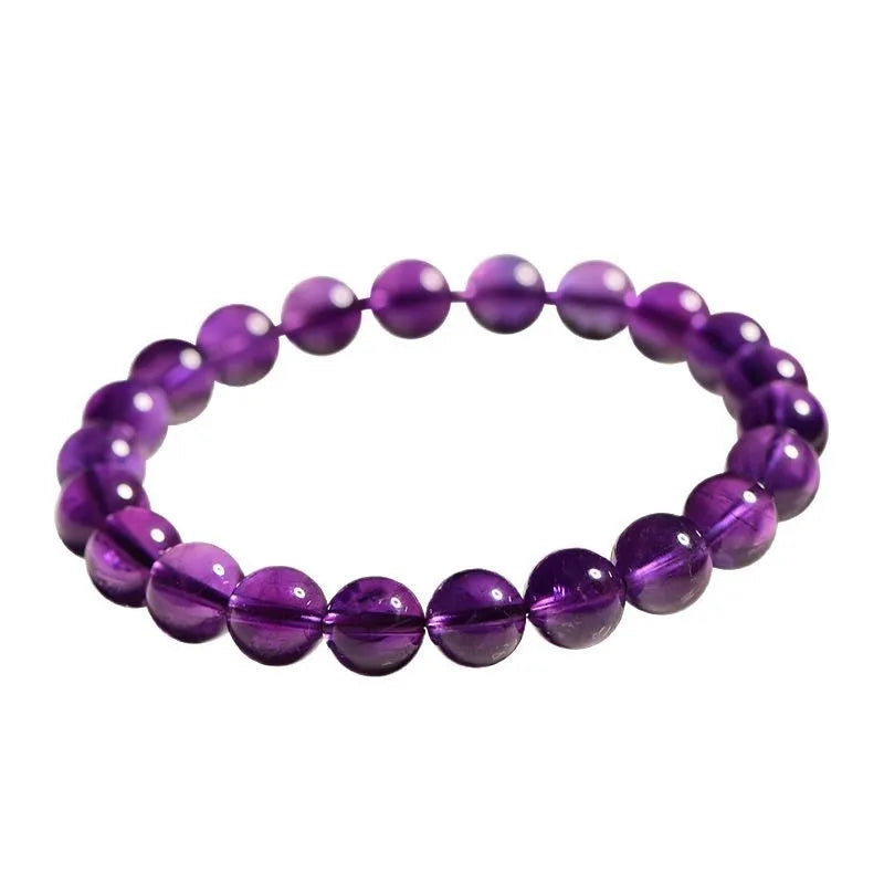 Scattered natural Uruguay amethyst beads for bracelet making in various sizes and purple shades.