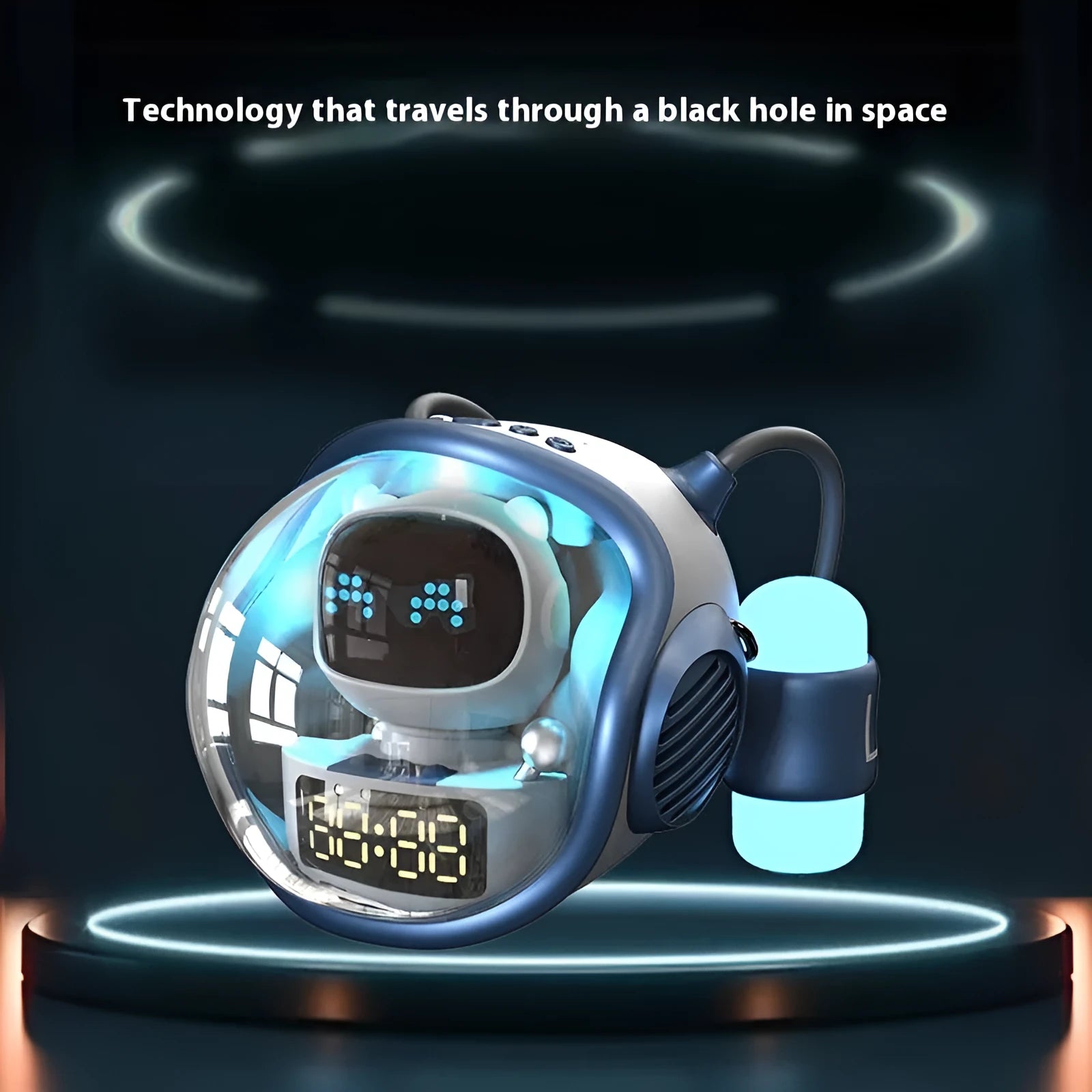 M60 spacecraft Bluetooth speaker in white with AI voice and rhythm ambience light on a desktop