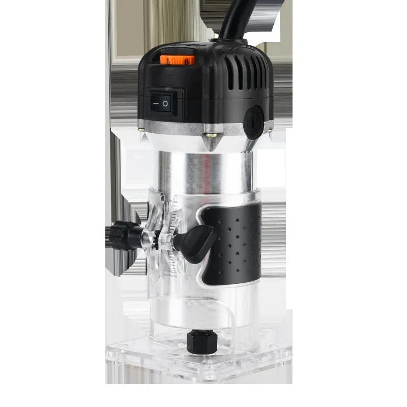 6-speed aluminium body electric woodworking trimmer router with 15 milling cutters and straight knife
