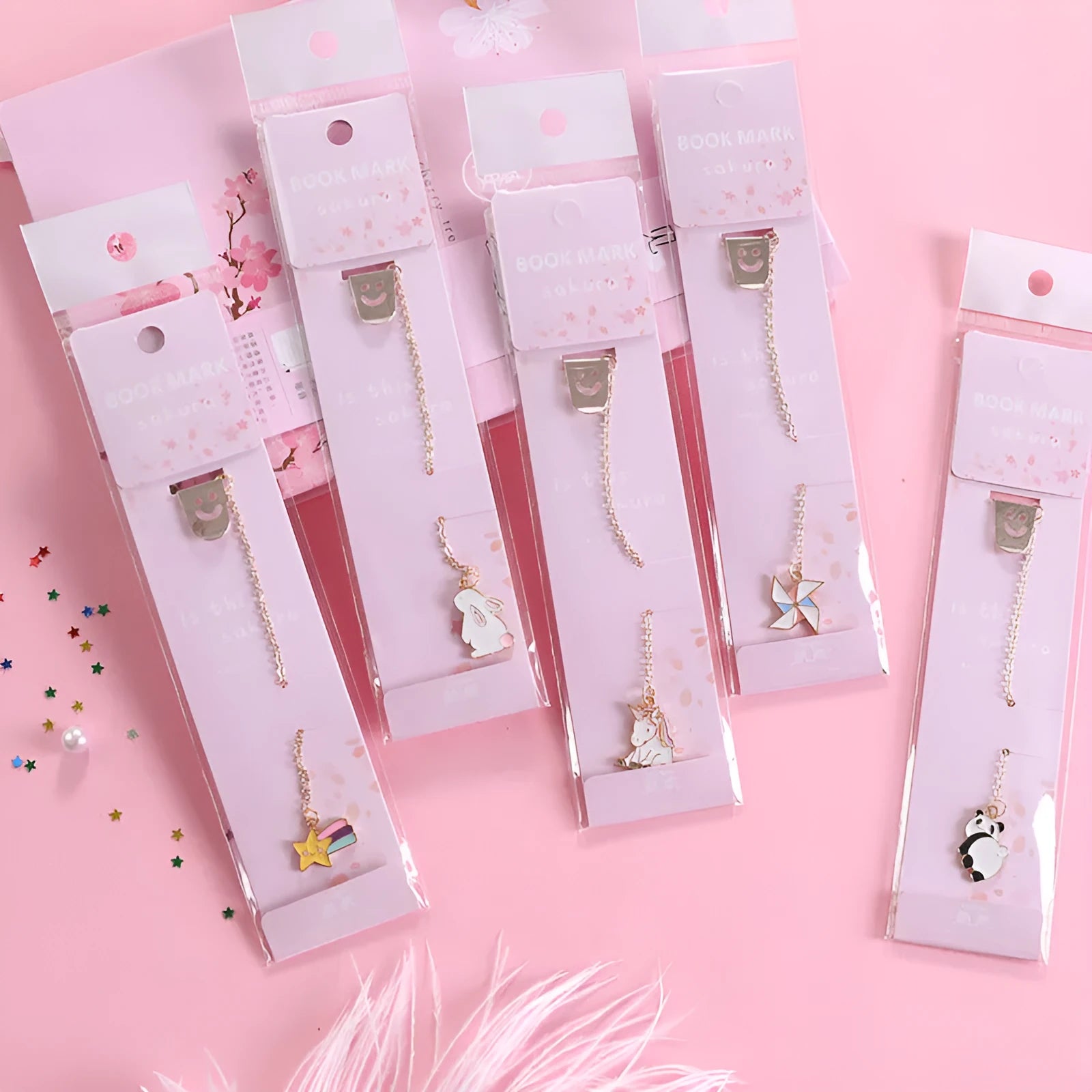 Creative cartoon metal pendant bookmark in alloy with colourful designs including panda and rocket shapes