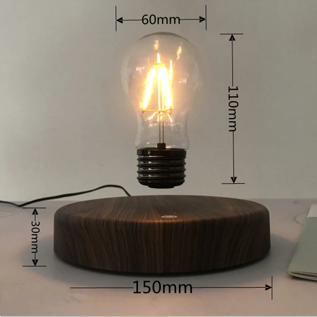 Magnetic levitation bulb night light with floating illumination and solid wood colour finish