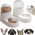White automatic gravity cat feeder and water dispenser set with wave design.