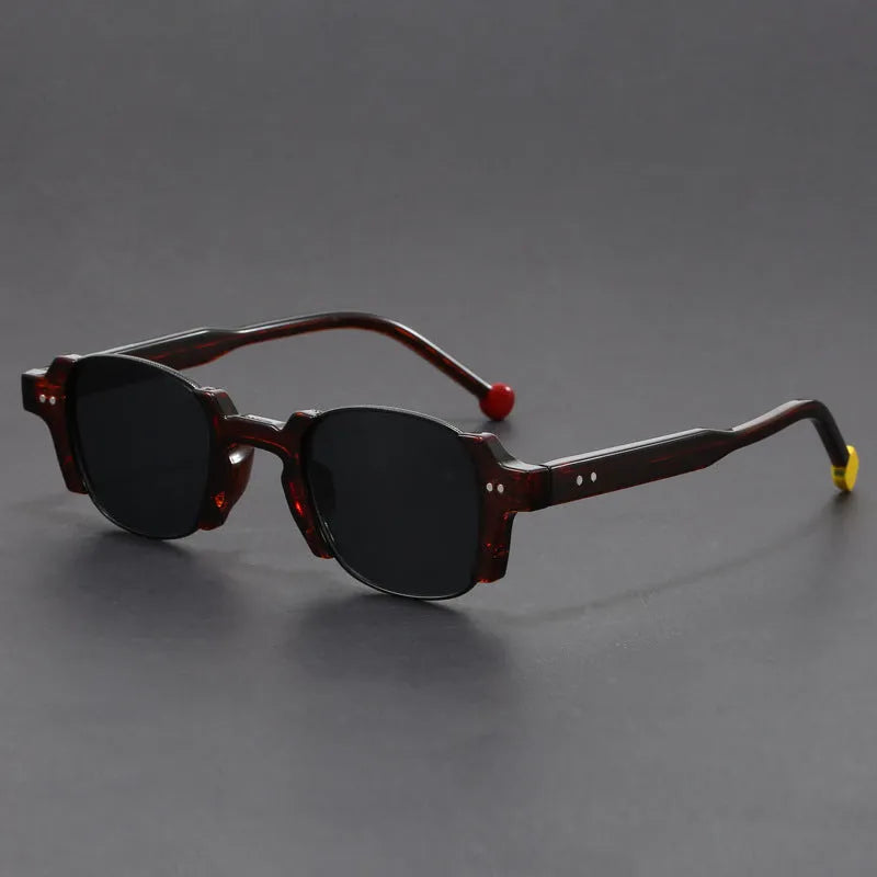 Retro square frame sunglasses in various colours including dark green and hawksbill blue.