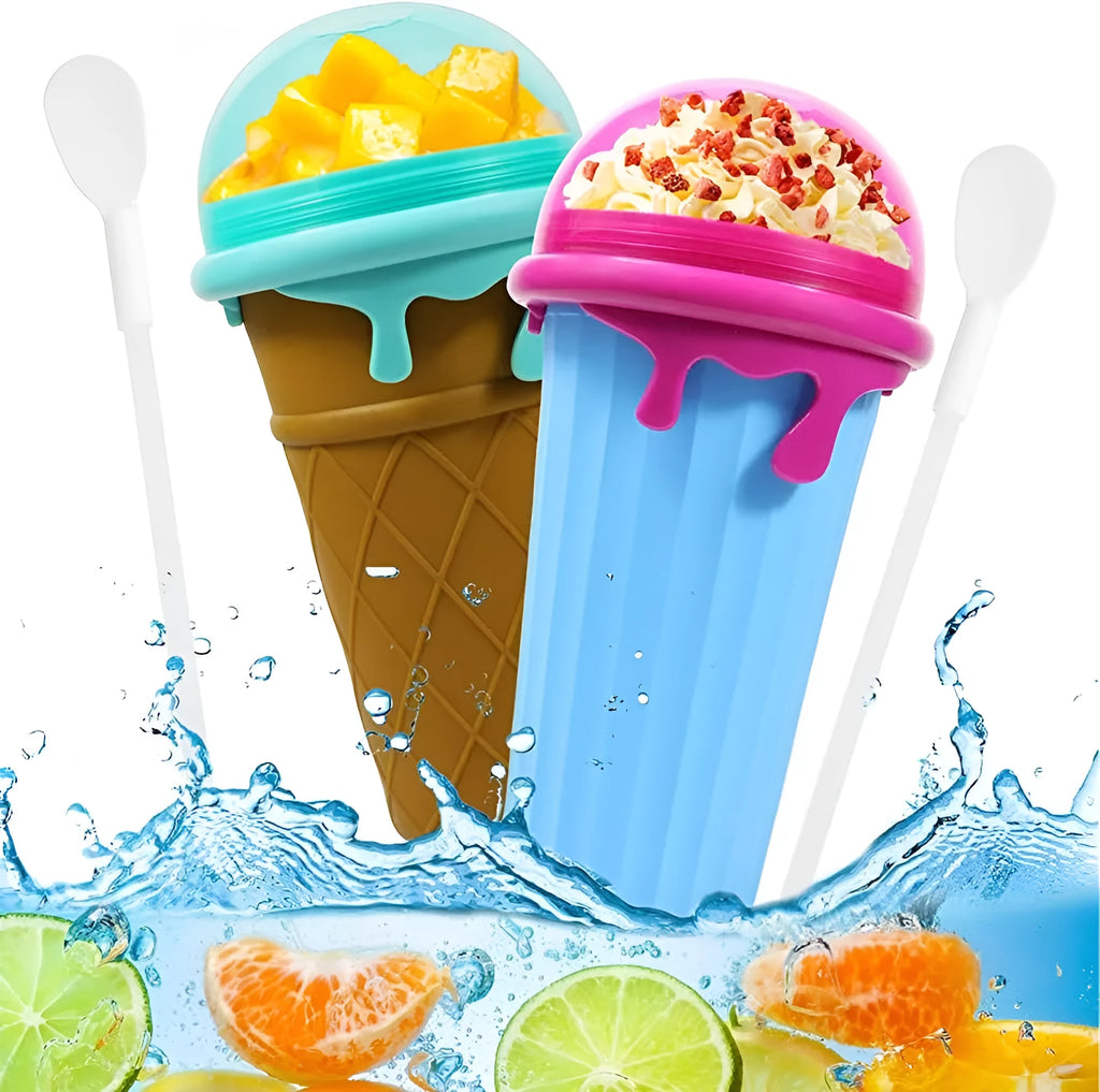 Blue 500ml slushy maker cup for quick-frozen smoothies and homemade ice cream