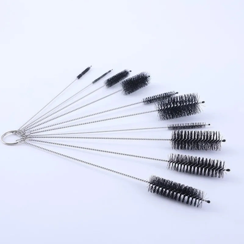 Nylon cleaning brush set with stainless steel handles for straws and bottles in multiple pack sizes